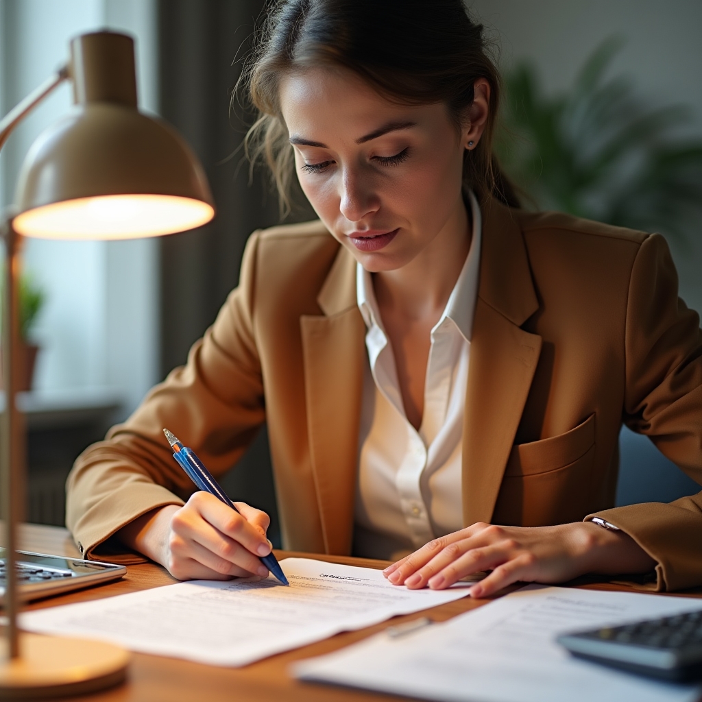 Person reviewing banking fees and contract documents
